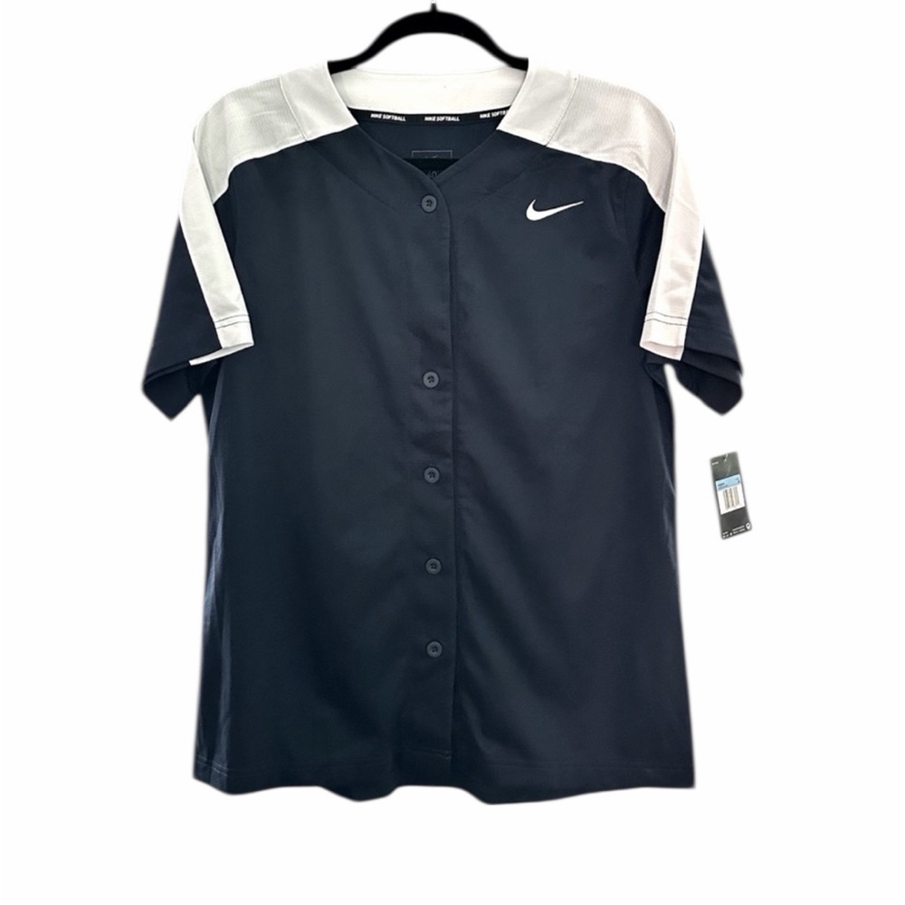 Nike Womens Navy Blue Softball Jersey Button Up Dri-Fit Size Medium NWT
PTP 20”